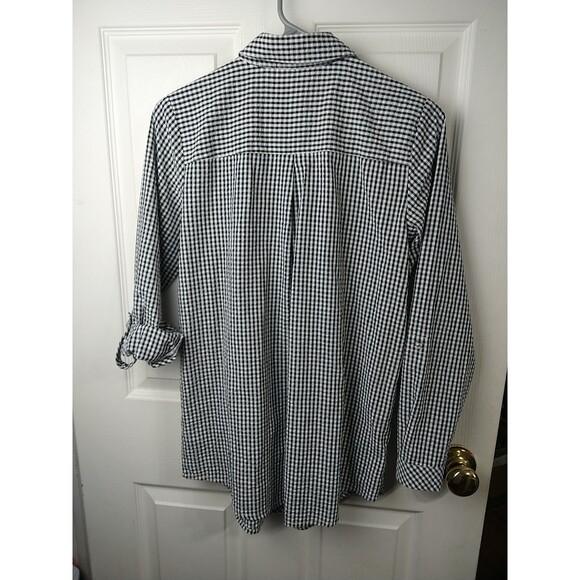 Quacker Factory Woman XXS Shirt Black White Checked Rhinestone Seer Sucker Long - Picture 9 of 9